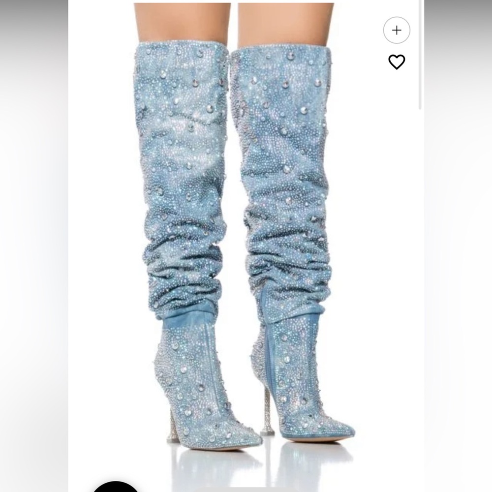 AZALEA WANG DOUGHTY EMBELLISHED THIGH HIGH BOOT IN DENIM